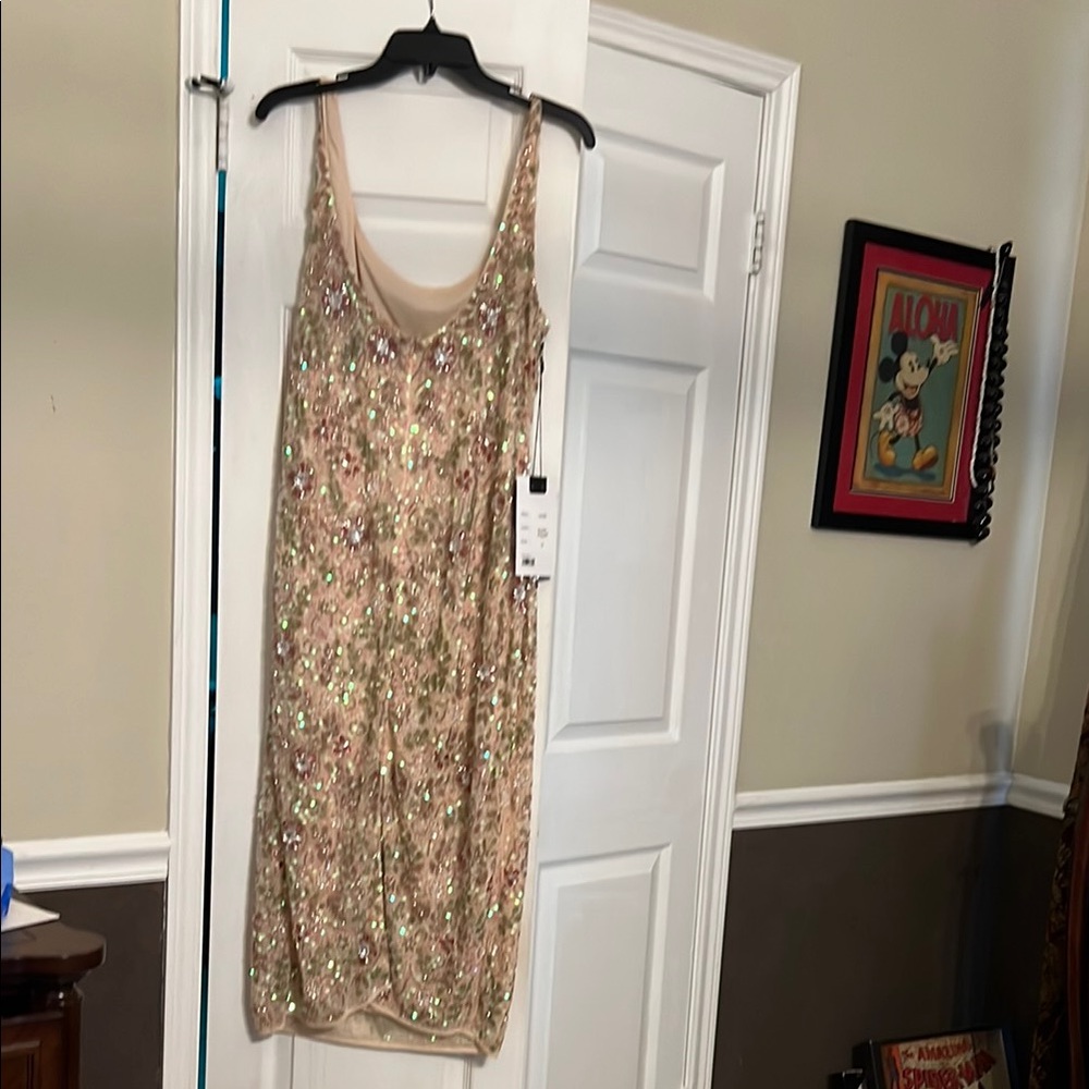Mac Duggal Floral Embellished Midi Dress - Cream and Pink - Picture 4 of 5